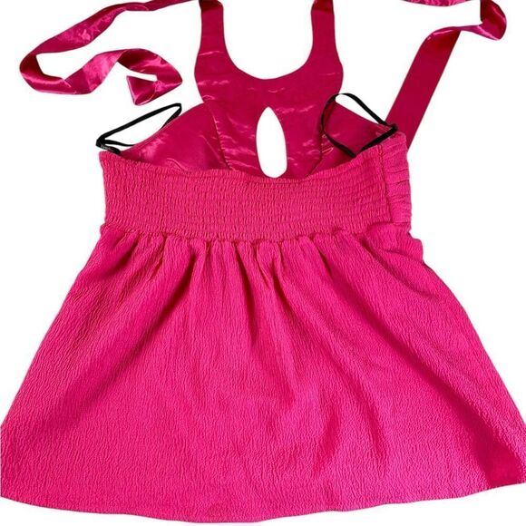 Bebe XS Hot Pink halter top bling rhinestone/ beads silk fabric ties @ neck - Picture 6 of 8